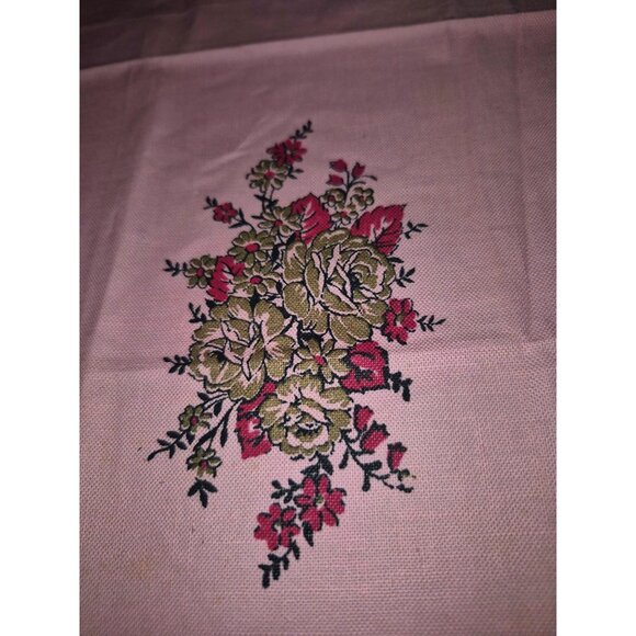 Vintage 1950s Soft Pink Hand Towels Satin Ribbon Trim Floral Set Of 2 - Picture 1 of 6